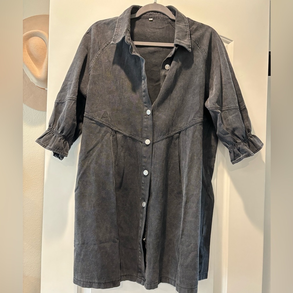 Button down short sleeve black denim dress